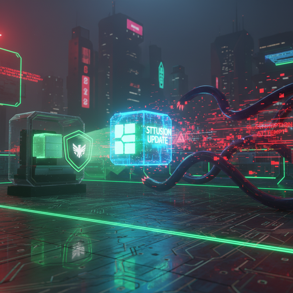 Digital fortress under siege with security shield protection