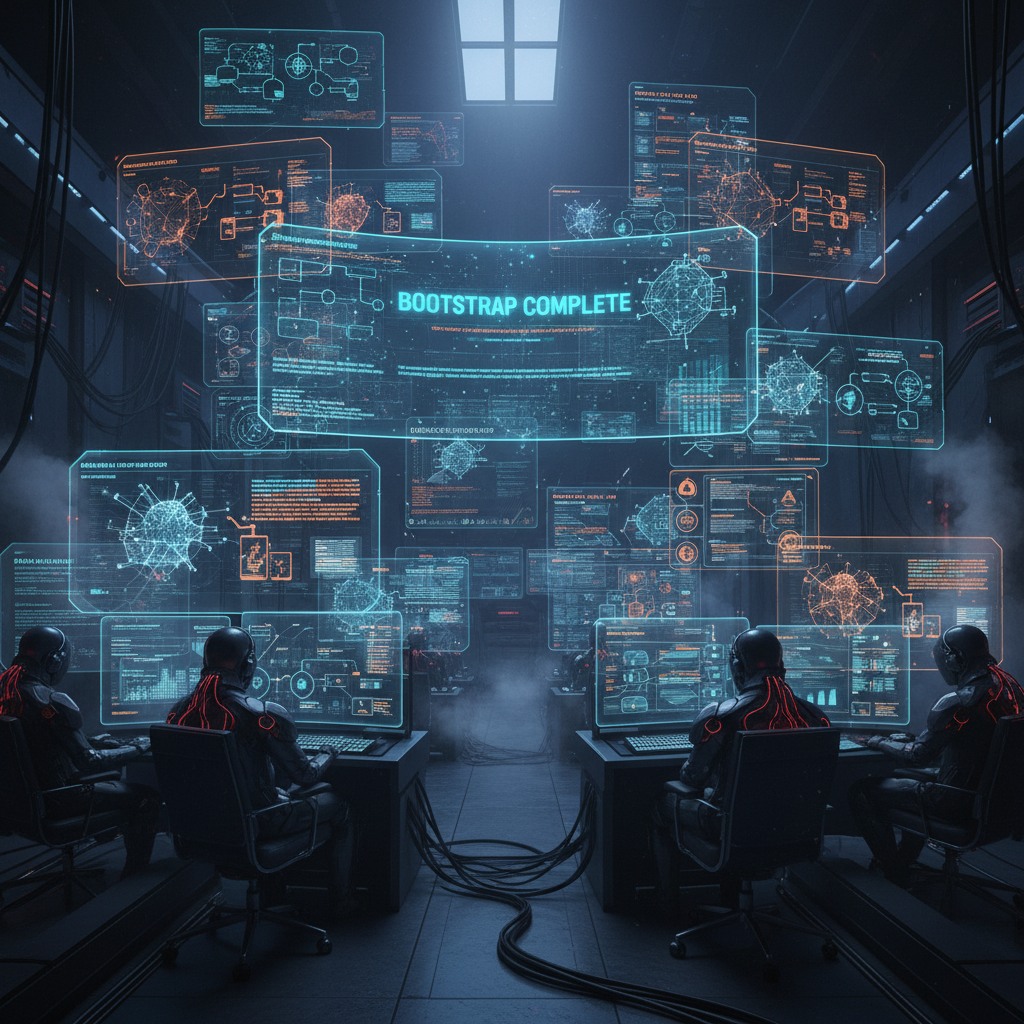 Header: futuristic control room with autonomous AI agents