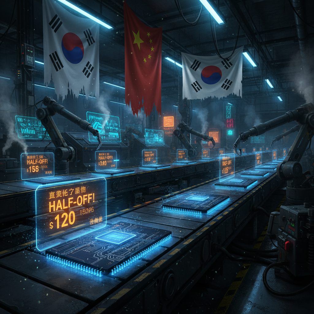 Chinese semiconductor factory with glowing memory chips